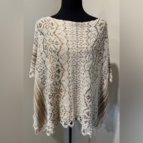Free People Sweaters - Free People Multicolor Knit Sweater Poncho Size Medium Coastal Cowgirl‎ Hippie